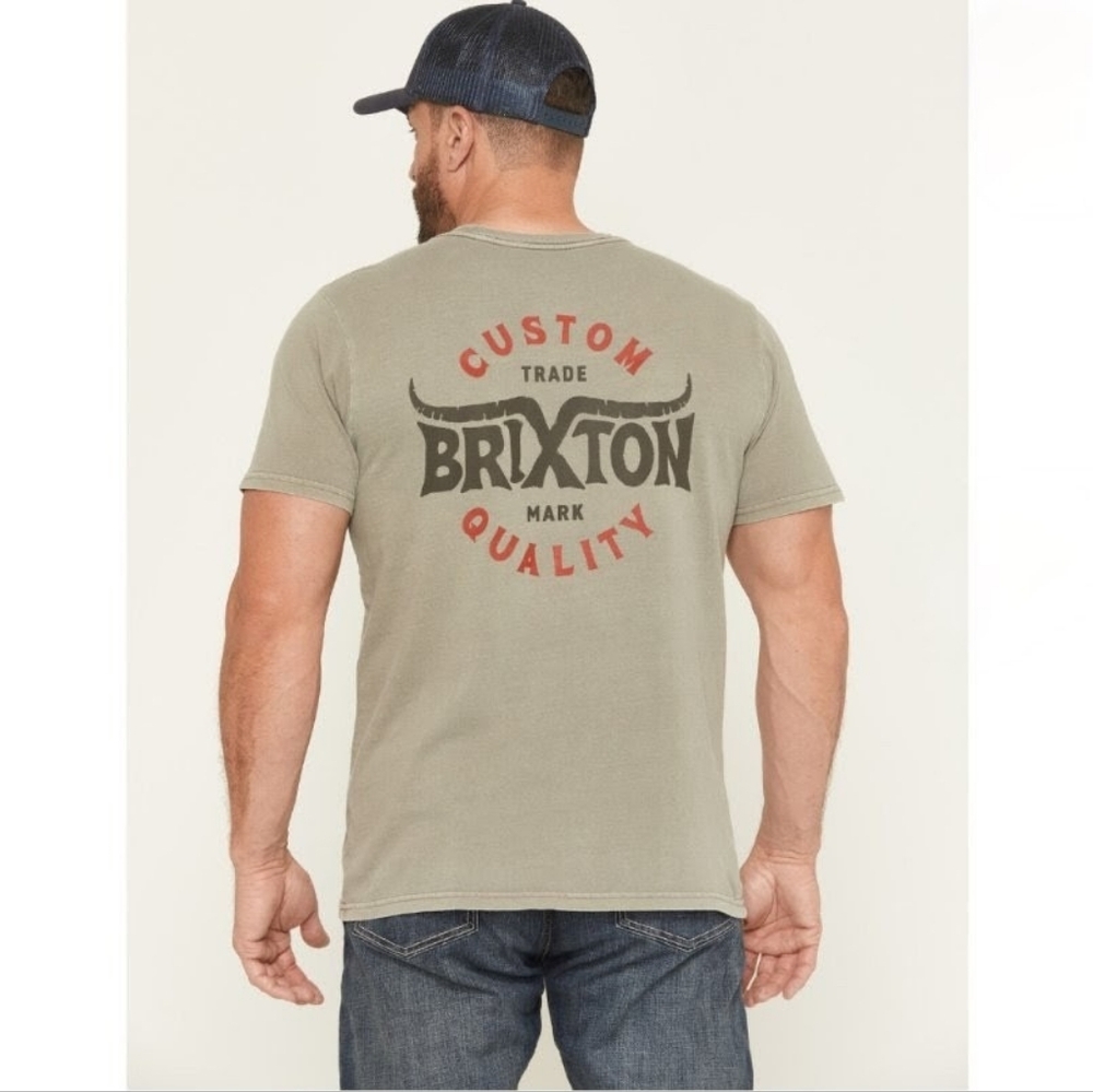 BRIXTON Cowboy Vintage Cinder Worn Wash Western Graphic Tee Horseback Riding